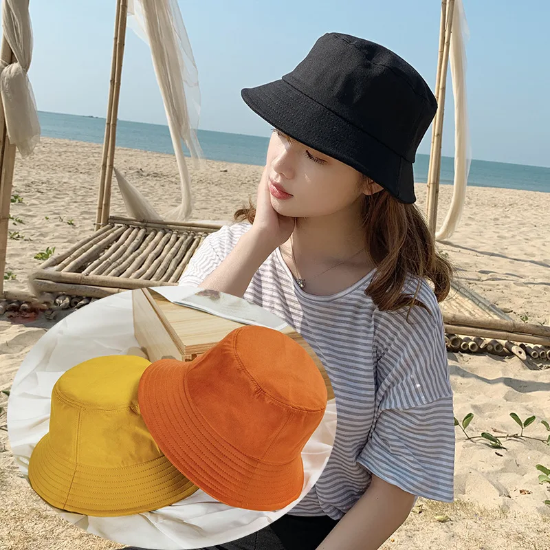 

New Unisex Cotton Bucket Hats Women Summer Sunscreen Panama Hat Men Pure Color Sunbonnet Fedoras Outdoor Fisherman Hat Beach Cap