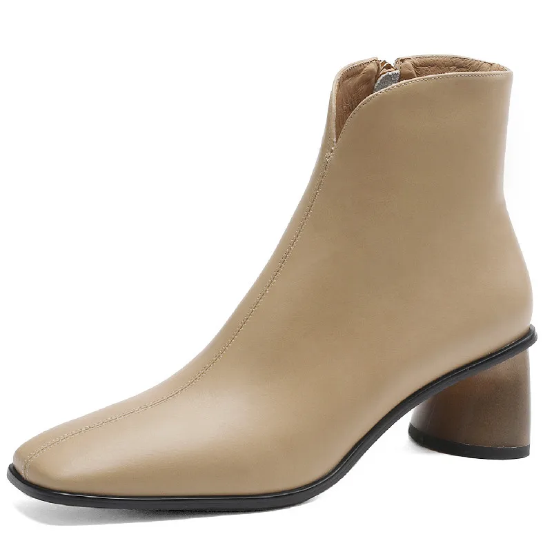 

Dilalula Elegant Concise Women Ankle Boots Genuine Leather Office Ladies Thick Heels Square Toe Shoes Woman Autumn Winter Basic