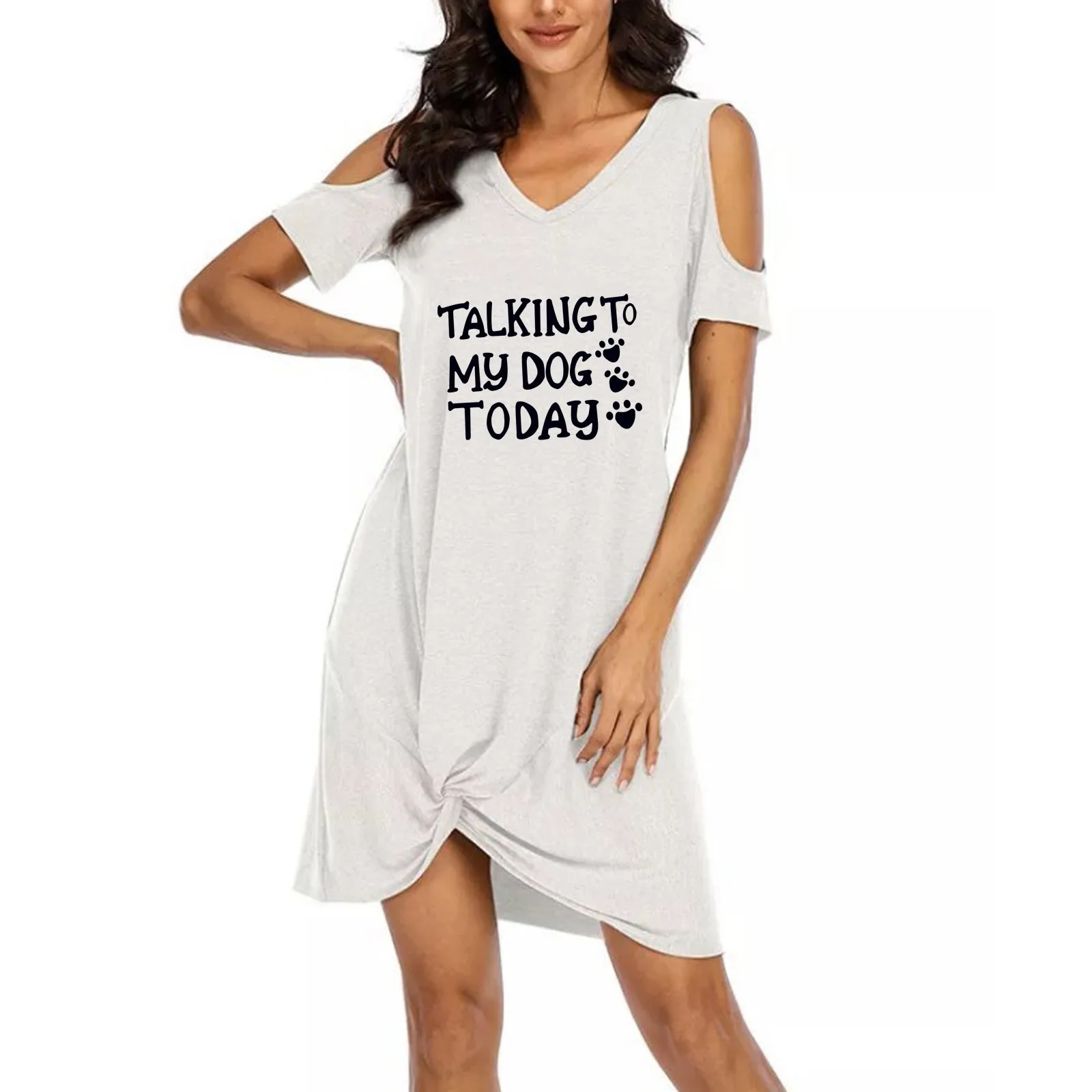 

Short Tie knot sleeves V-Neck Fashion Leisure Women's the Strapless Dress Women's Dress Robe Lace Loose Woman