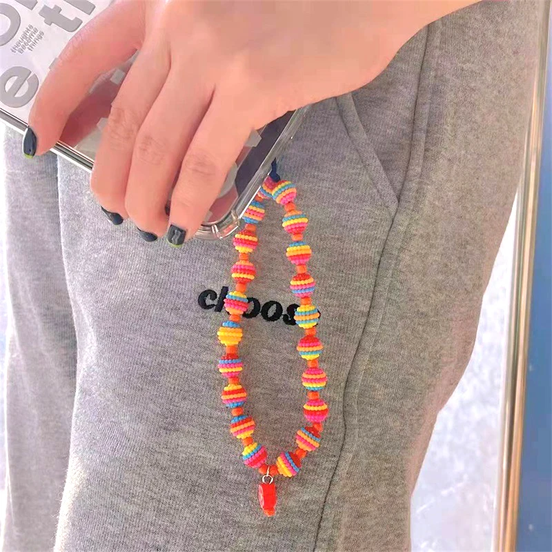 Colorful Ball Flower Key Chain Ladies Fashion Cute Romantic Vintage Keychain Charm Korea 90s Aesthetic Bag Phone Chain Gift New