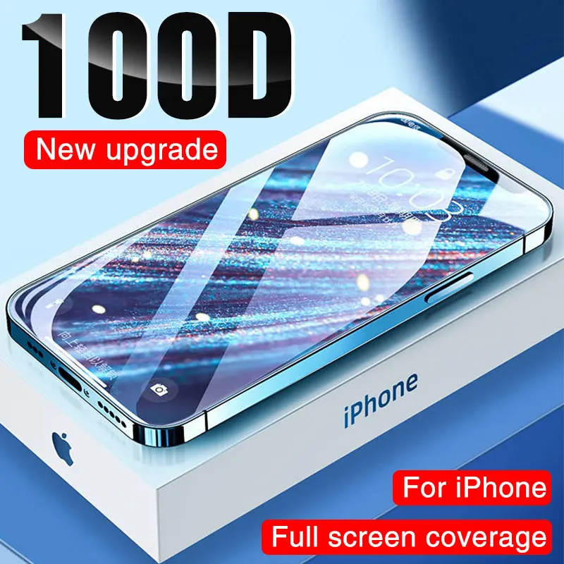 

100D Full Cover Protective Glass On For iPhone 11 12 13 Pro Max XS X XR Screen Protector On iPhone 13 Pro XR 6 7 8 Plus 11 Glass