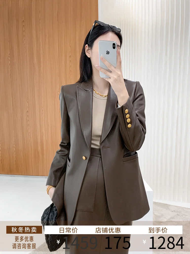 

Autumn Spring Real Leather Jacket Woman 2023 Korean Fashion Sheepskin Coat for Women Clothing Mid-length Suit Jackets LM