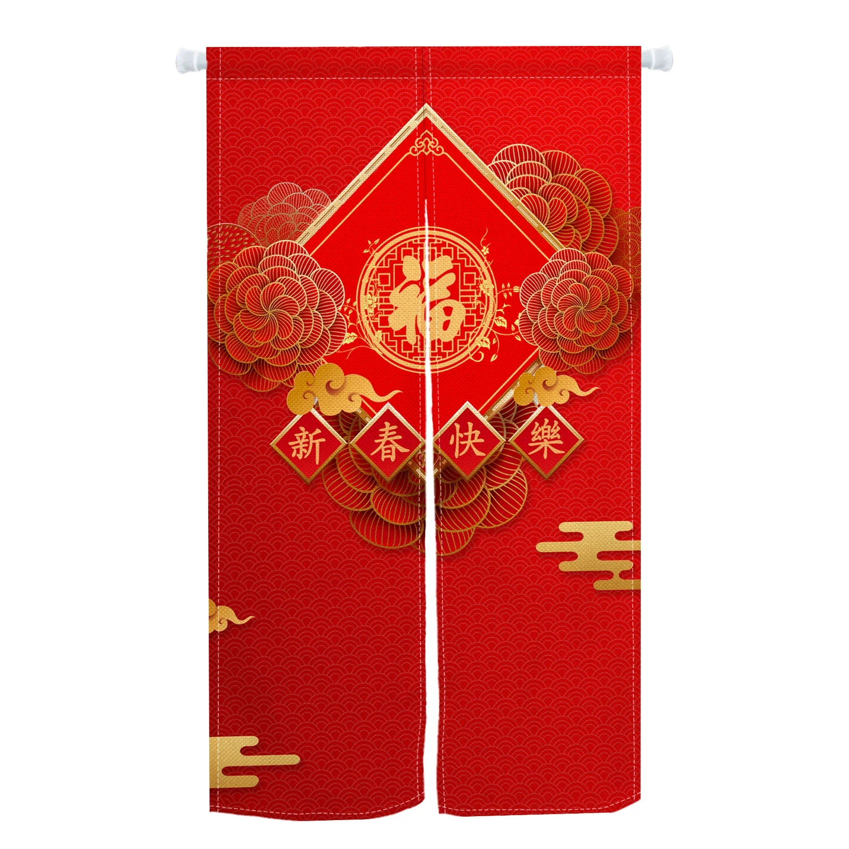 

Красный льняной дверной занавес Норен Фу