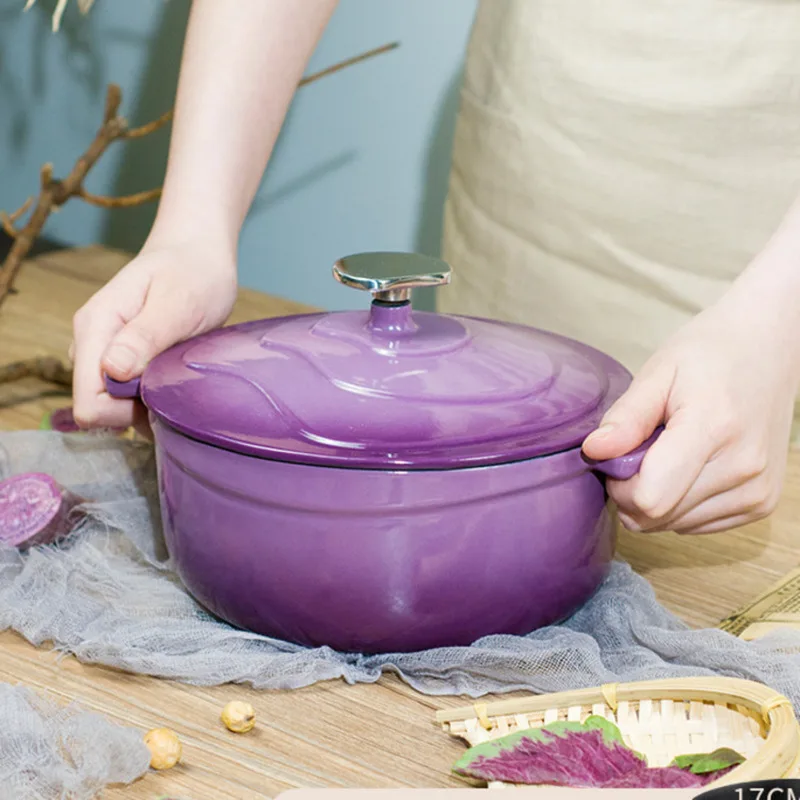 

Terrace-like layered design cast iron pot locking water vapor white enamel pot heating evenly 22cm enamel pot suitable for a var