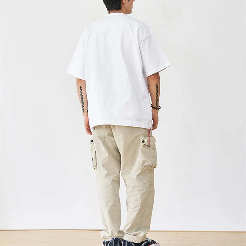 

BEAMS JAPAN Summer Popular Fashion Red Rope Bottomed Shirt Baggy Pure Cotton Short Sleeve T-Shirt For Men And Women