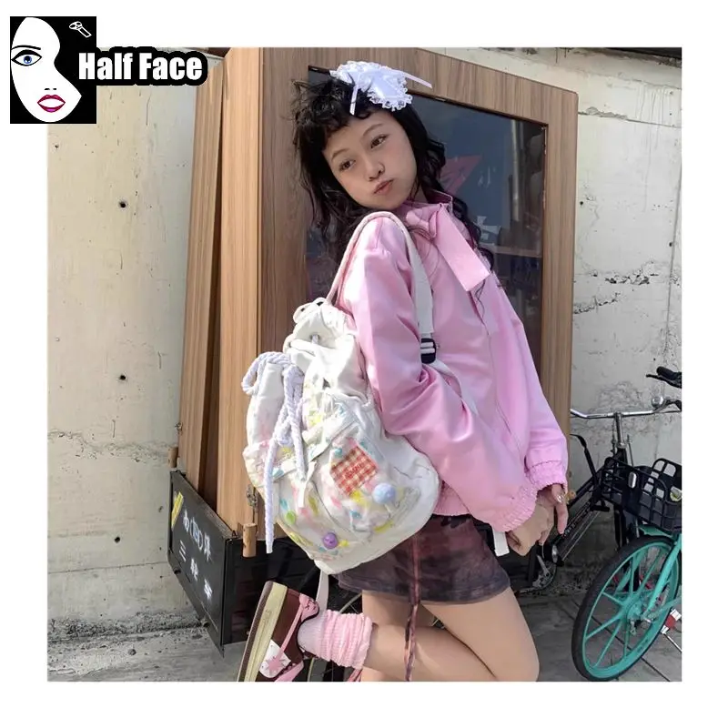 Женский холщовый рюкзак Y2K в стиле Харадзюку вместительный студенческий ранец