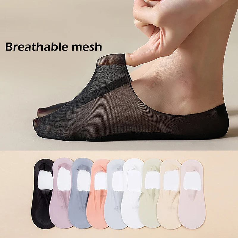 

5 Pairs Summer No Show Socks Woman Girl Cotton Bottom Transparent Won't Fall Thin Non-Slip Breathable,Deodorant,Invisible Socks