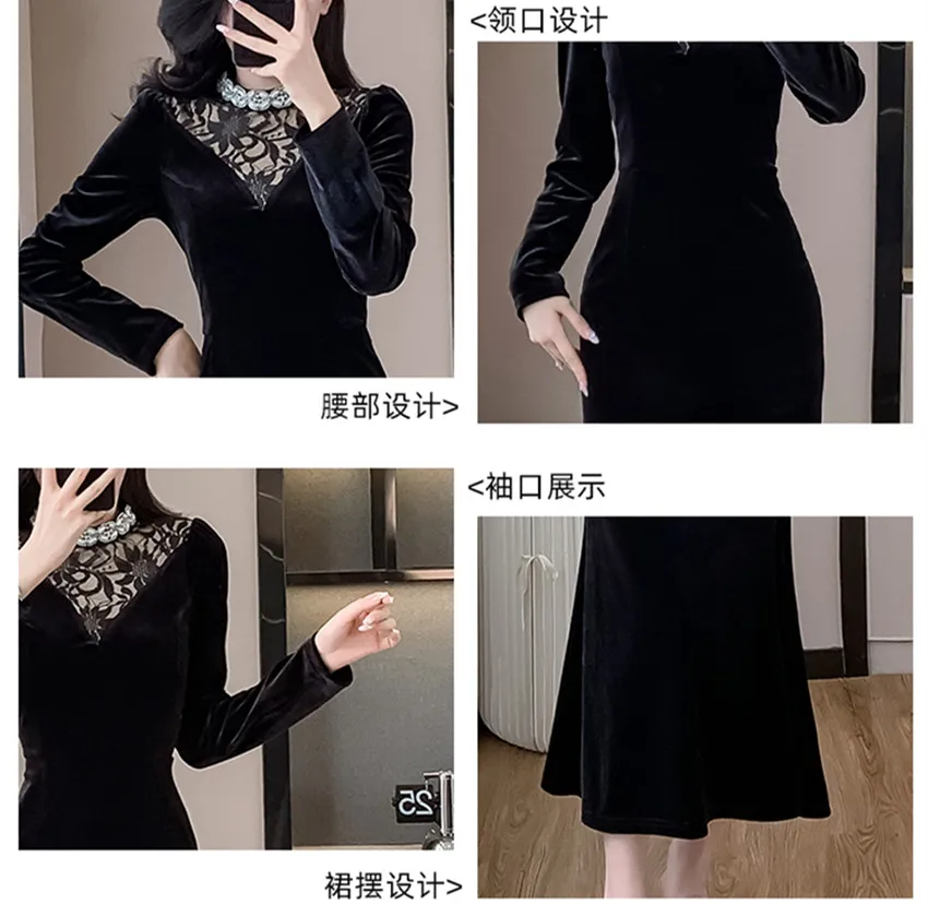 2024 новое элегантное зимнее велюровое платье-русалка миди для женщин
