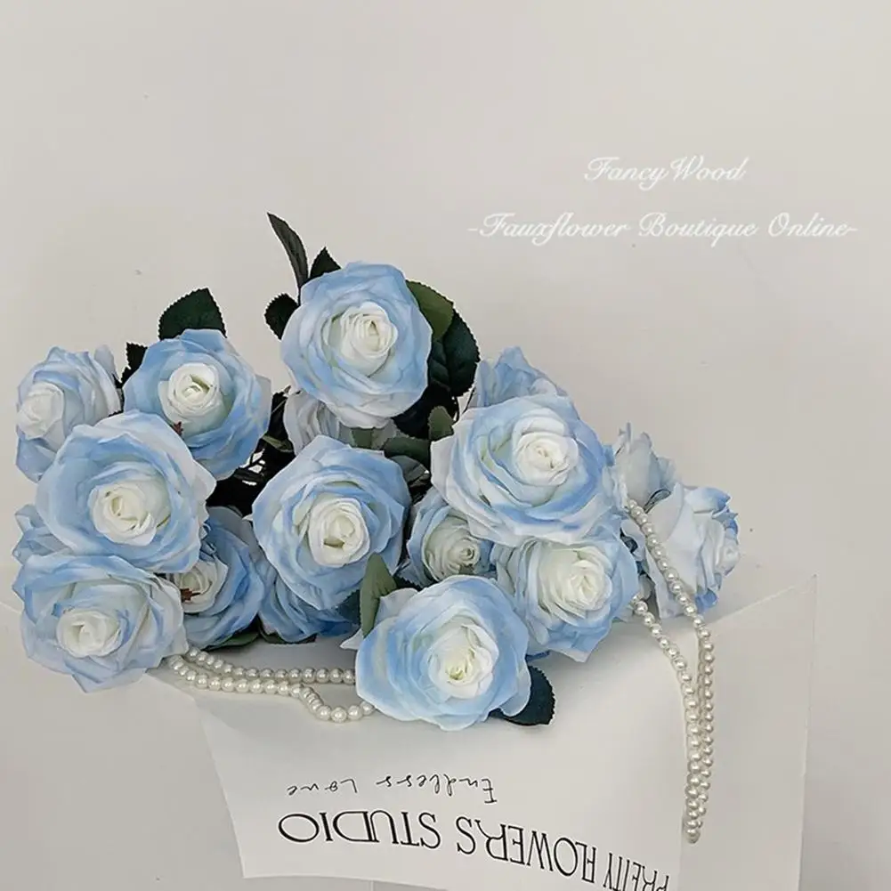 

1 Branch Crushed Ice Blue Simulation Rose Valentine's Day Fake Rose Wedding Bouquet Home Decoration Photography props