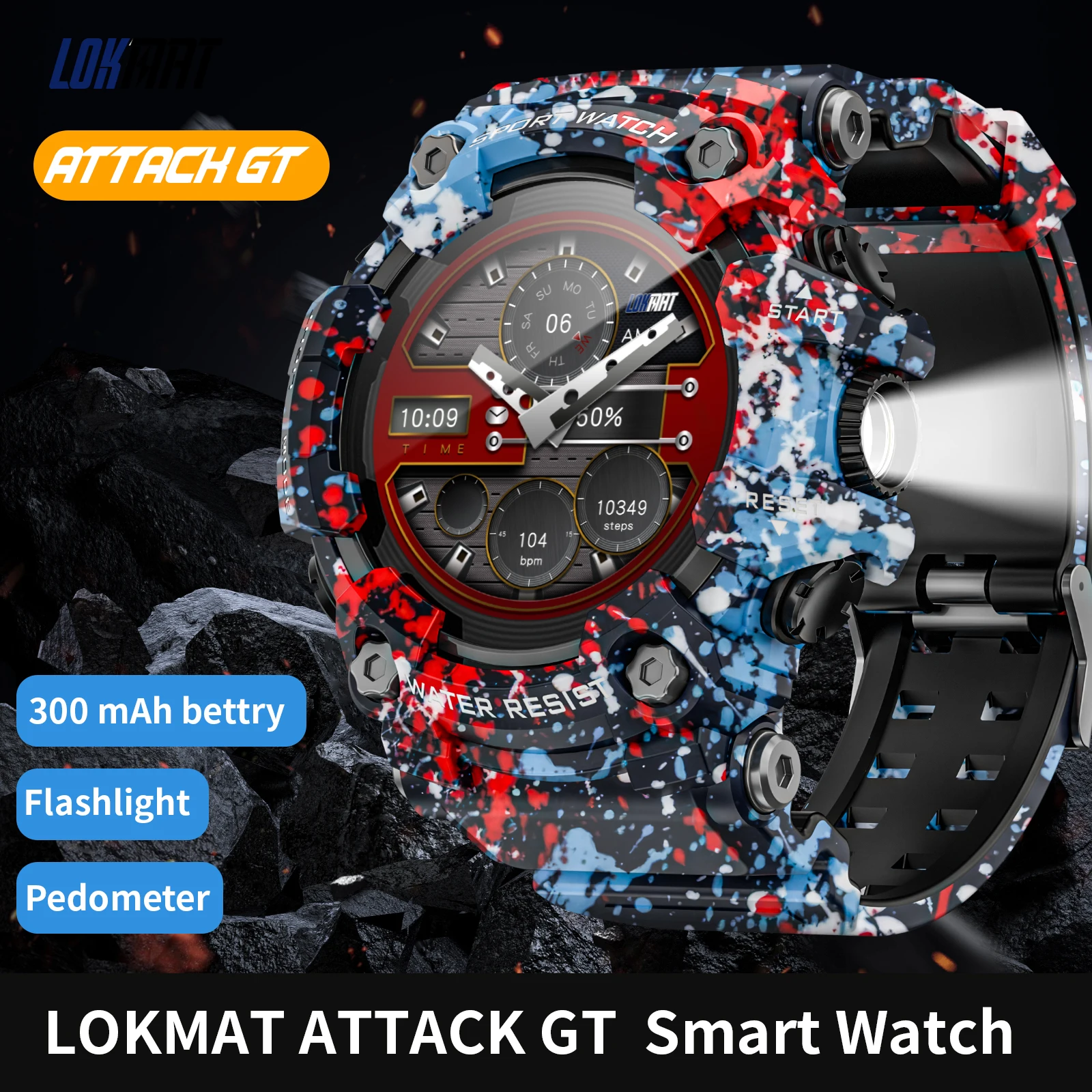 Прочные спортивные умные часы LOKMAT ATTACK-GT с Bluetooth-звонками красочные