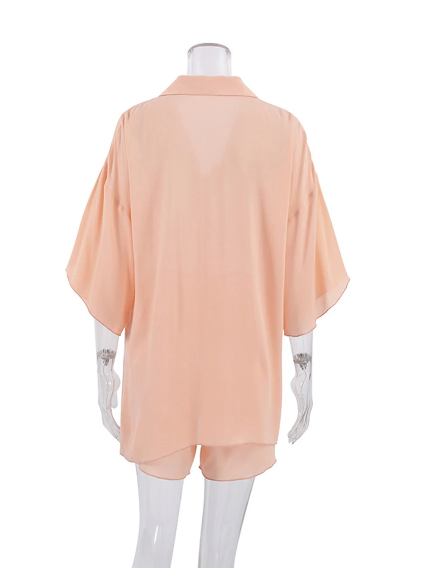 Marthaqiqi Comfort Women Pajama Set Sexy Turn-Down Collar Sleepwear Three Quarter Sleeve Nightwear Shorts Femme New Pajamas Suit