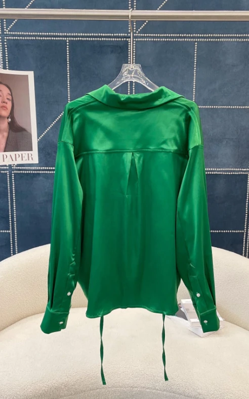 

126603 Fashion Classic Trendy Luxury Designer Women Spring Autumn V-neck Ribbon Embroidered Logo Shirt T-shirt Blouse Top