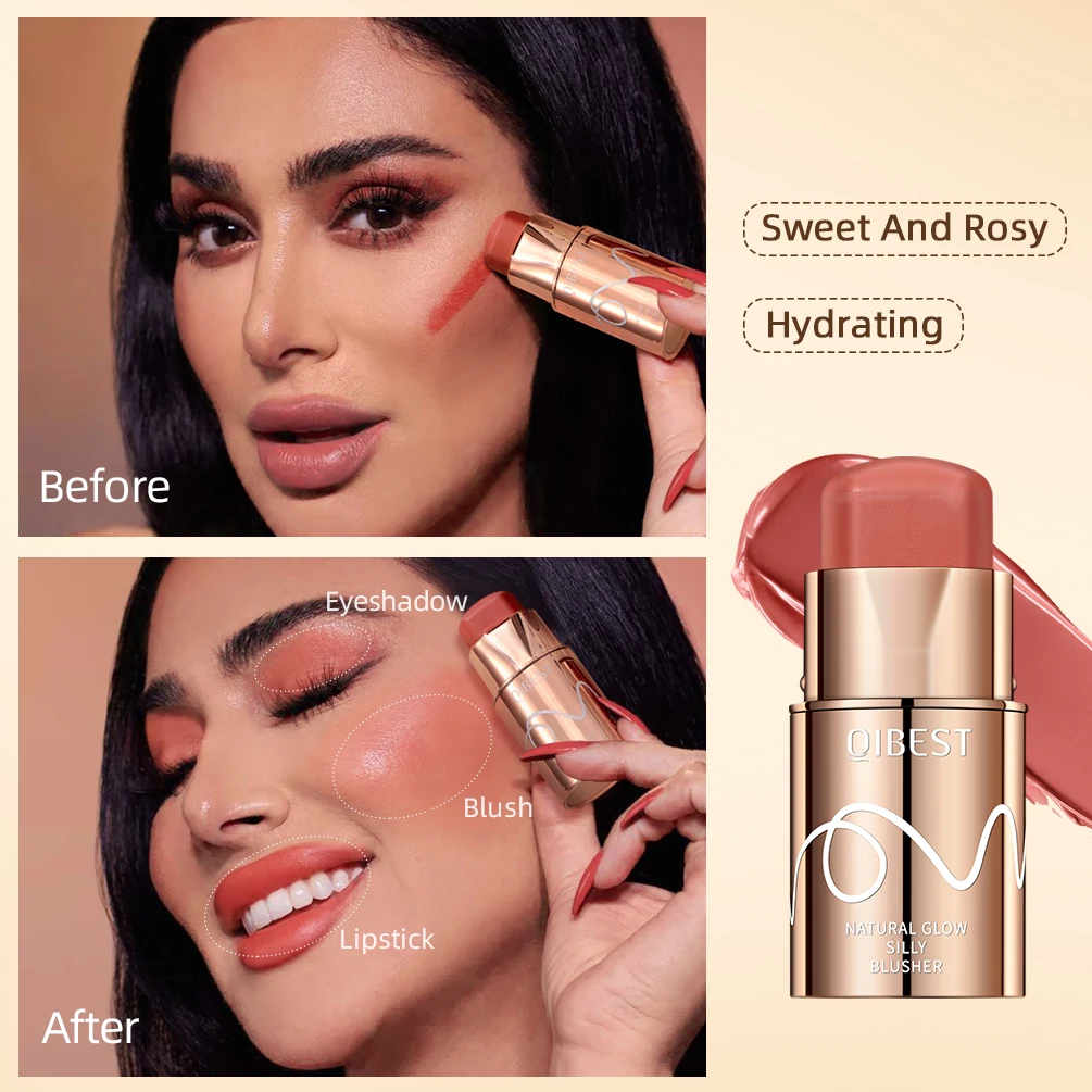 QIBEST Cream Blush Stick Матовые шелковистые румяна для лица Натуральные глаза Щеки Губы
