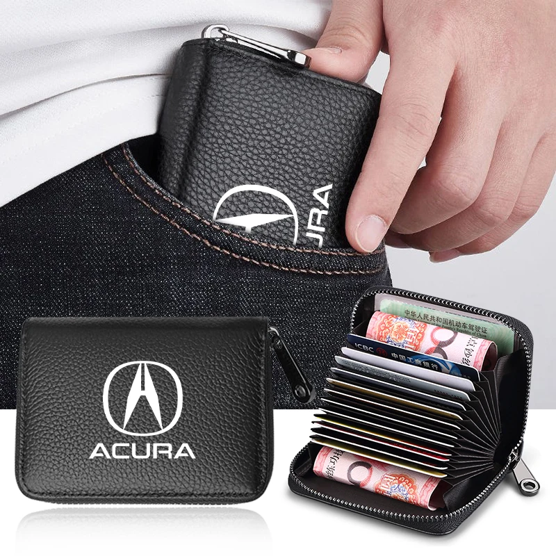 

Genuine Leather Wallet Driver License Business Card Holder Car Logo For Acura RL Integra ILX TL TLX MDX RDX CSX RSX ZDX TSX NSX