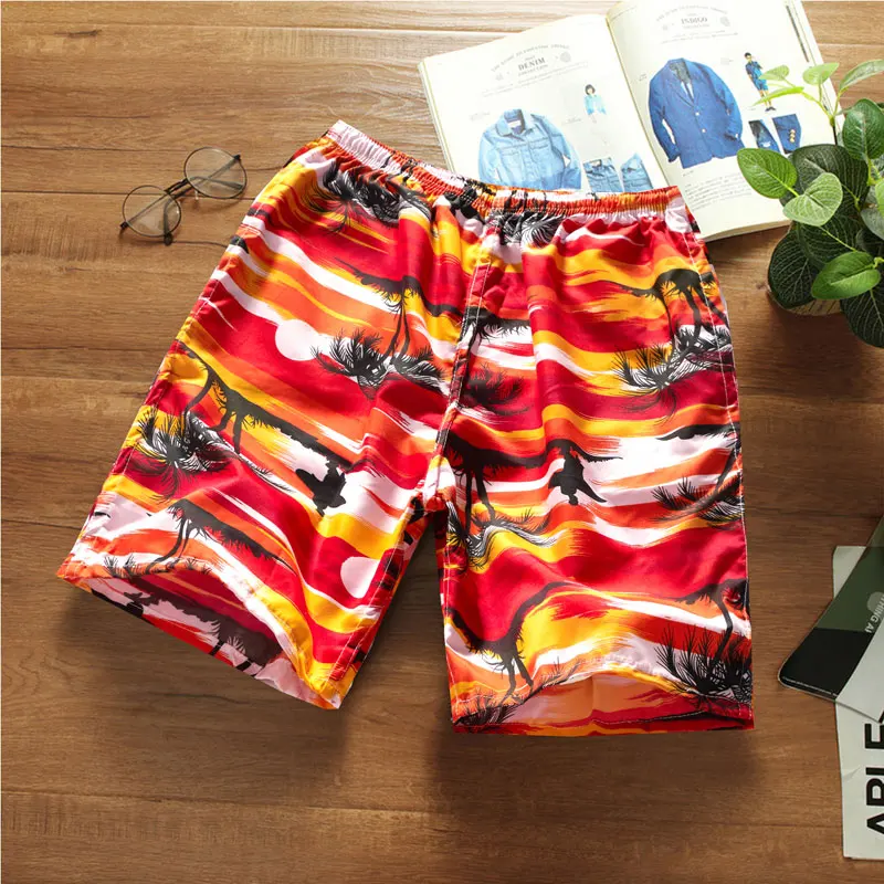 

Shorts Men Printed Summer Leisure Loose Knee Length Korean Style Mens All-match Elastic Waist Mid Pockets Fashion Daily Students