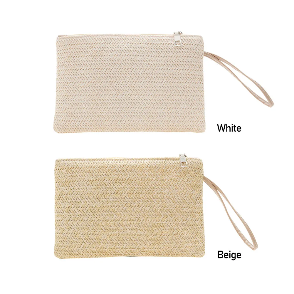 

Women's Fashion Purse 2023 New Bohemian Style Casual Women Beach Summer Woven Clutch Wristlet Bag Trend Solid Color