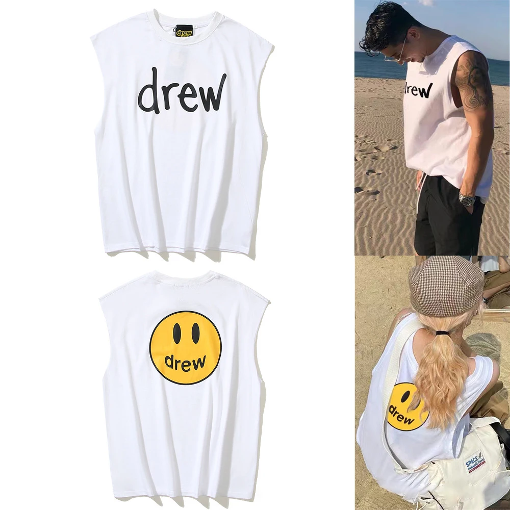 

2022 new fashion Drew SKATE Justin Smiley Letter Print Tank Top Men's and Women's Summer High Street Sleeveless T-Shirt
