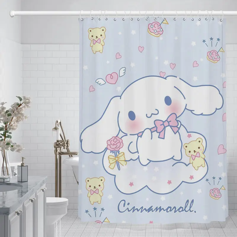 

Kawaii Blue Sanrios Cinnamonroll My Melody Kuromi Cartoon Shower Curtains Waterproof Polyester Bathroom Curtain with Hooks Gift
