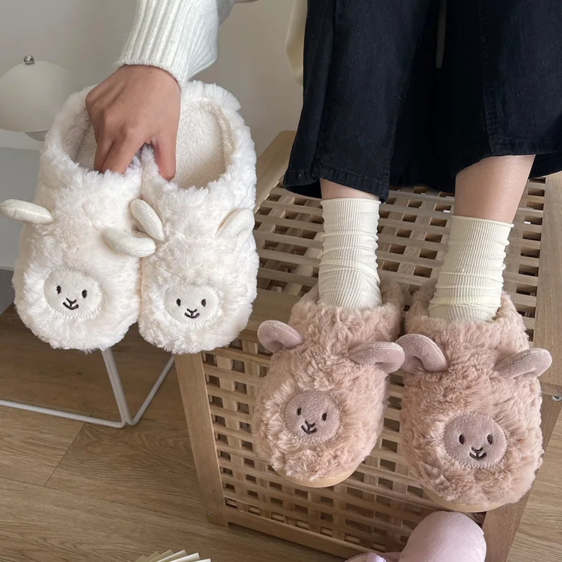 Cartoon Cute Cotton Slippers Autumn and Winter Indoor Home Couple Slippers Warm Faux Fur Slippers Girl Heart Cotton Shoes Winter