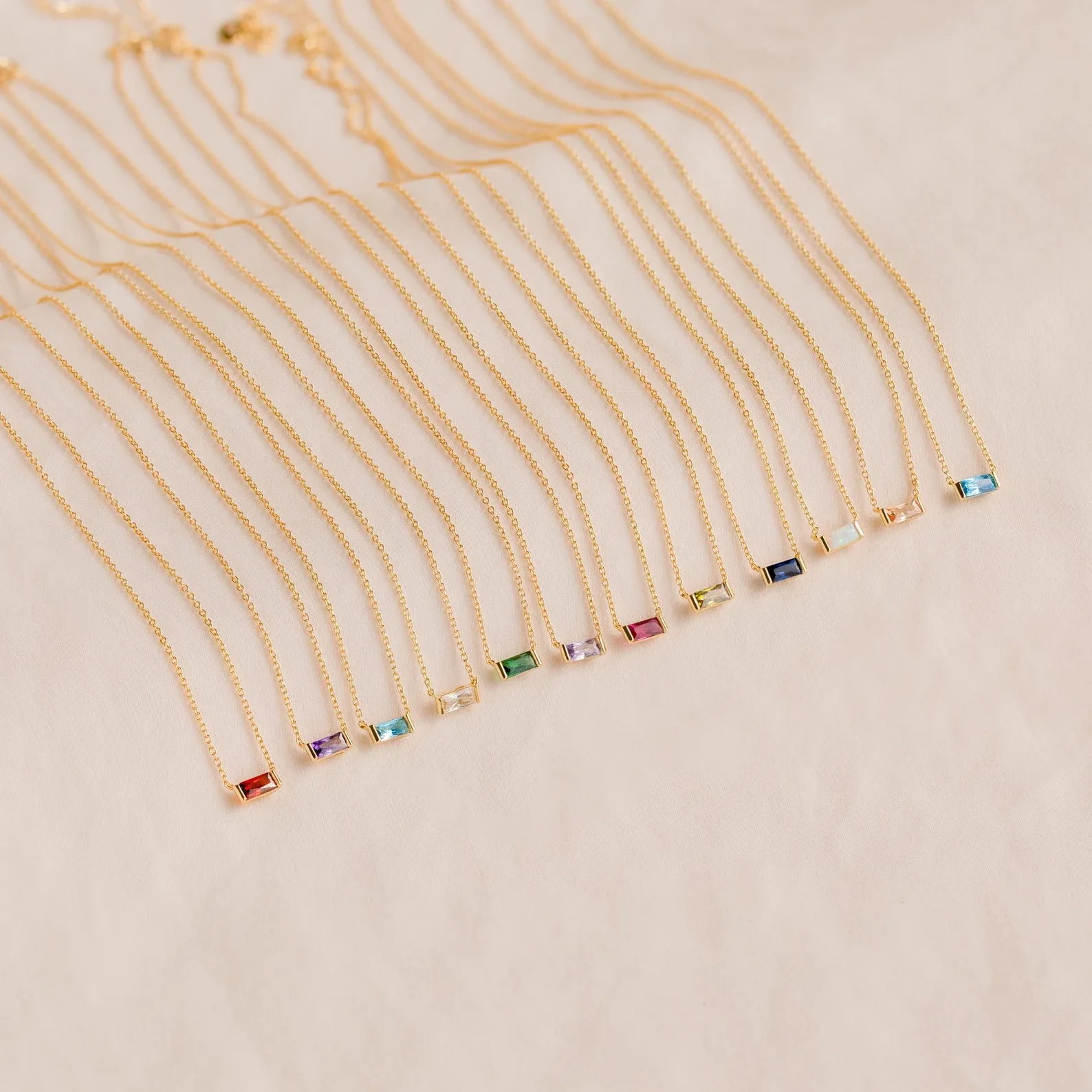 

Titanium Steel Baguette Birthstone Necklace Minimalist Gemstone Jewelry Twelve Colorful Zircon Pendants Collars For Woman Girls