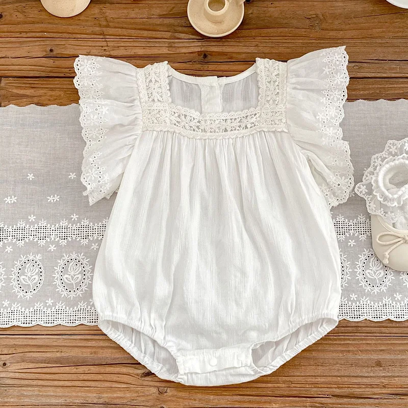 

Комбинезоны для младенцев, х/б, с кружевом и рукавами-мушками