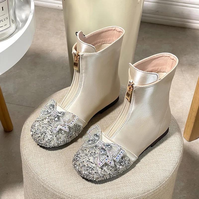 

Girls' 2023 Spring and Autumn New Single Boots Princess Short Boots Soft Sole Middle and Large Children's Leather Boots Winter