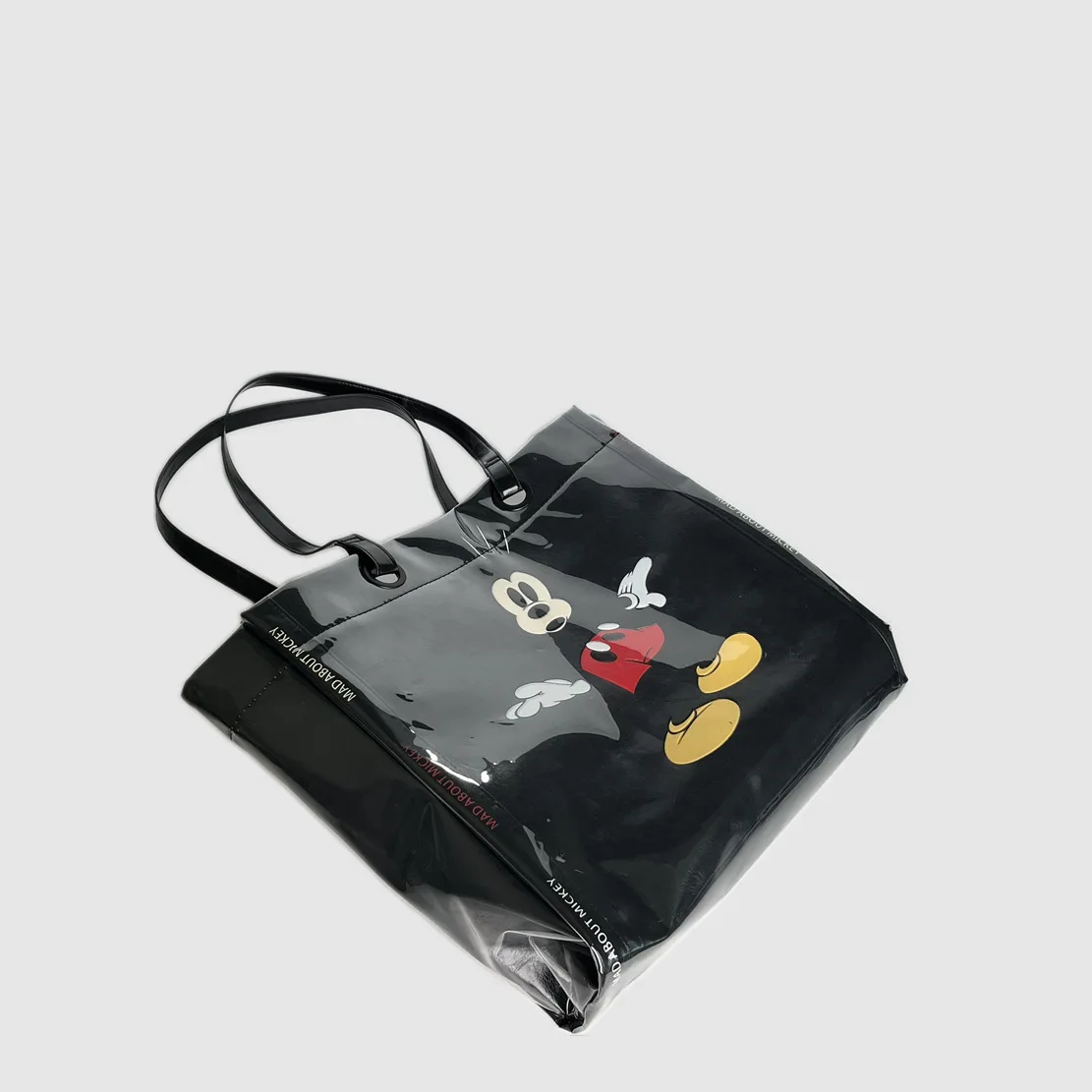 Disney's New Three-dimensional Embossing Double-sided Printing Black Big Lady Leather Transparent Tote Bag Fashion Shoulder Tote