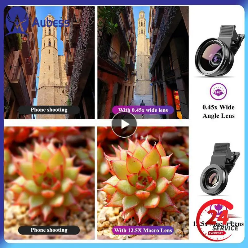 

1/2/3PCS IN 1 Phone Lens Kit 37mm 0.45x 49uv Super Wide Angle + 12.5x Super Macro Lens Universal HD Clip Camera Lens For iPhone