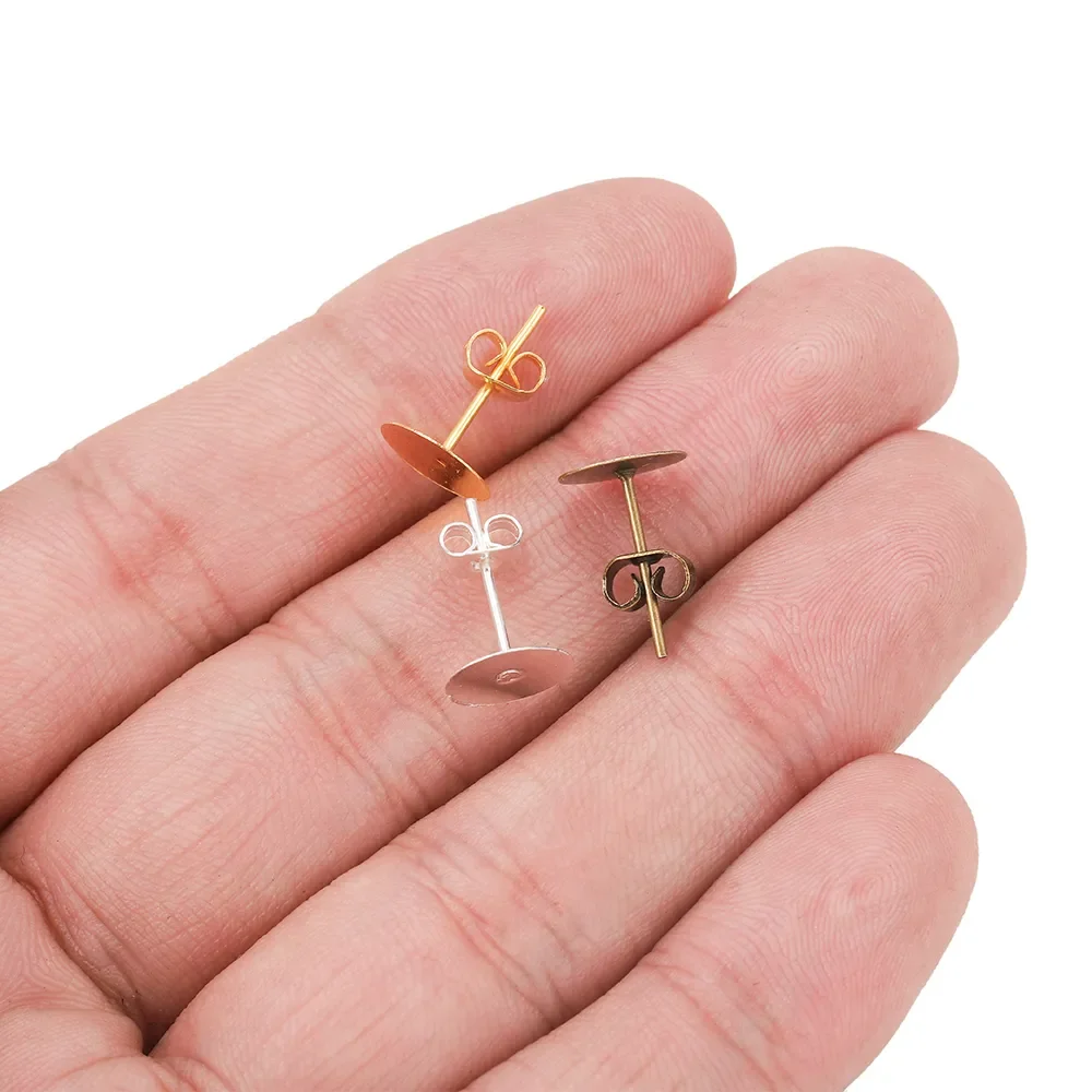 4-10mm Bronze Rhodium KC Gold Metal Blank Post Earring Studs Base Pins With Earring Plug Ear Back For Jewelry Makings