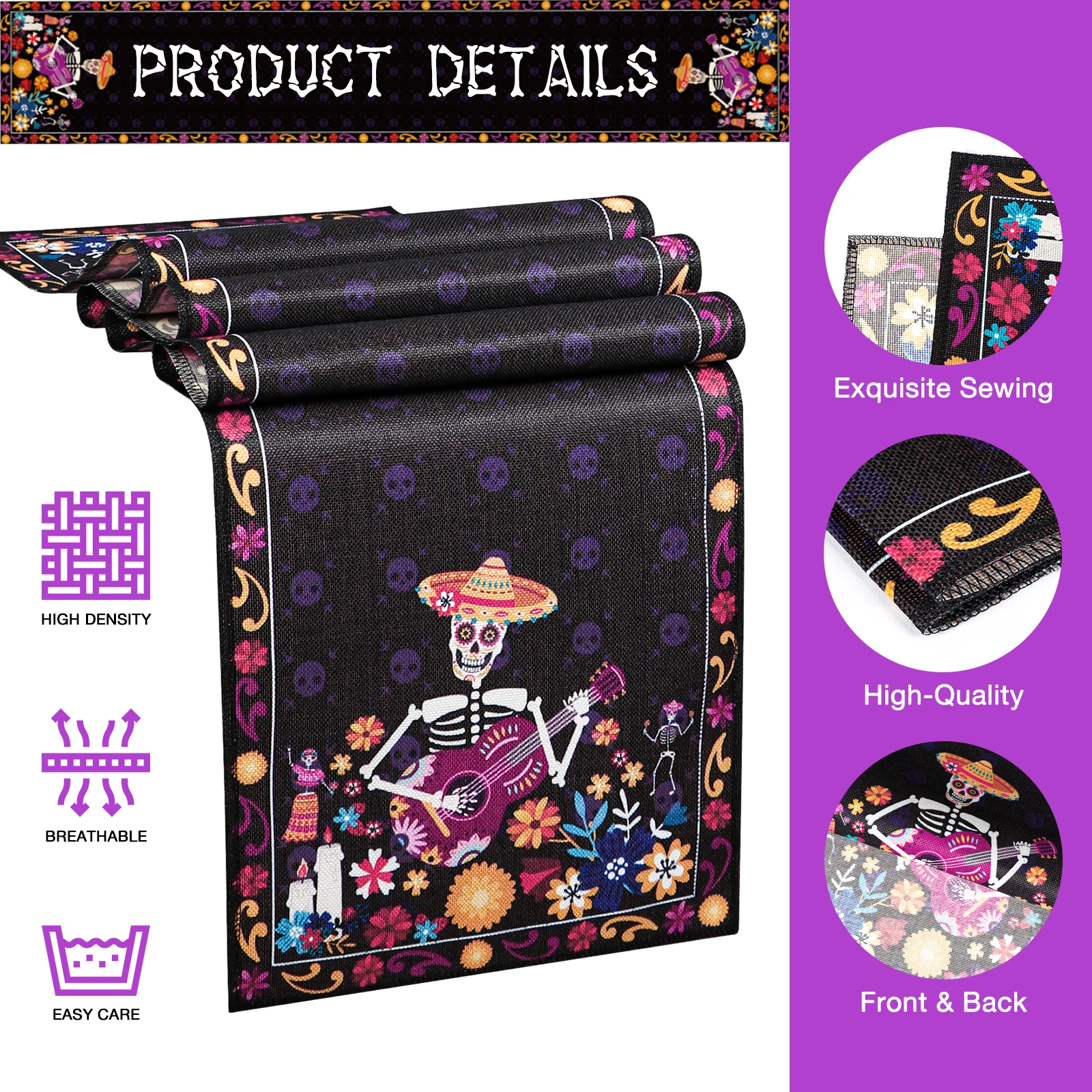 Доріжка Для Стола день Мертвых 13x72 Дюйма Полиэстер Дизайн Сахарного Черепа