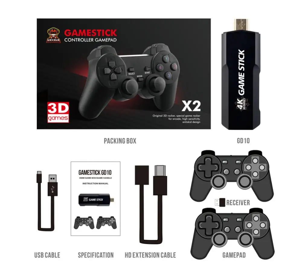 

4K HD Video Game Console Game Stick Built-in 40000 Games 2.4G Dual Wireless Controller for PS1/MAME/FC Retro TV Game Console