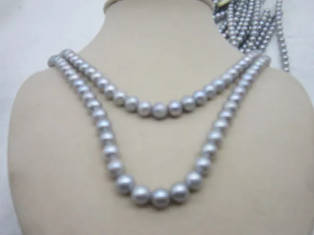 

Gorgeous 9-10mm Round South Sea grey pearl nrcklsce 18 19inch