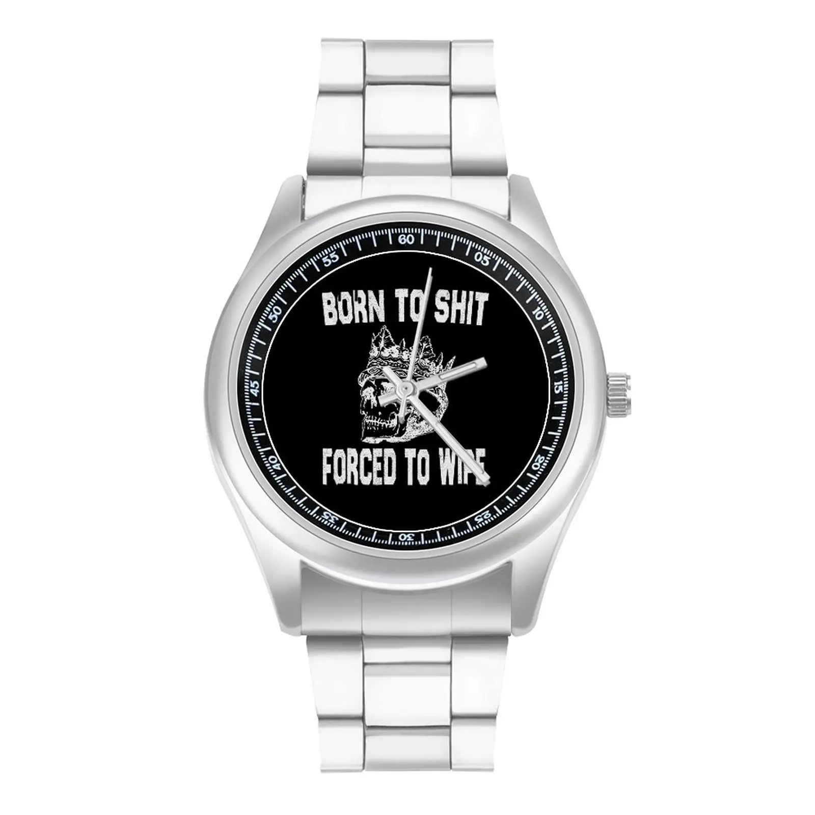 

Born to Shit Skull Nihilism Quartz Watch Funny Words Steel Design Wrist Watch Ladies Outdoor Fancy Fashion Wristwatch