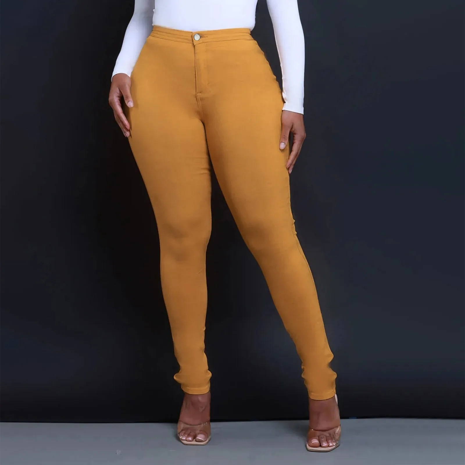 Модные женские брюки-карандаш с высокой талией Однотонные эластичные облегающие