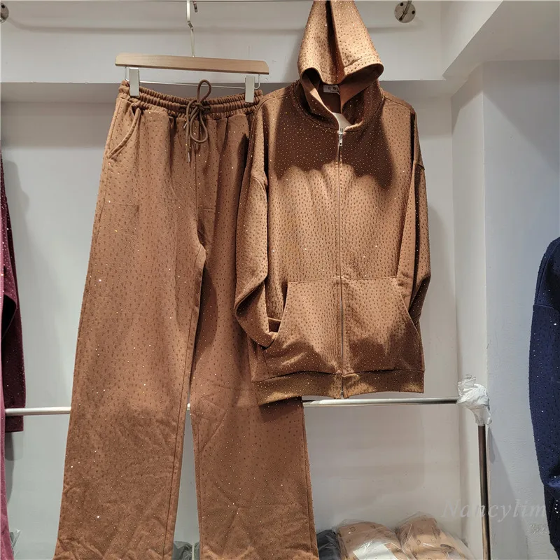 Сверкающий свободный свитшот с капюшоном и длинными рукавами Design Sense + прямые