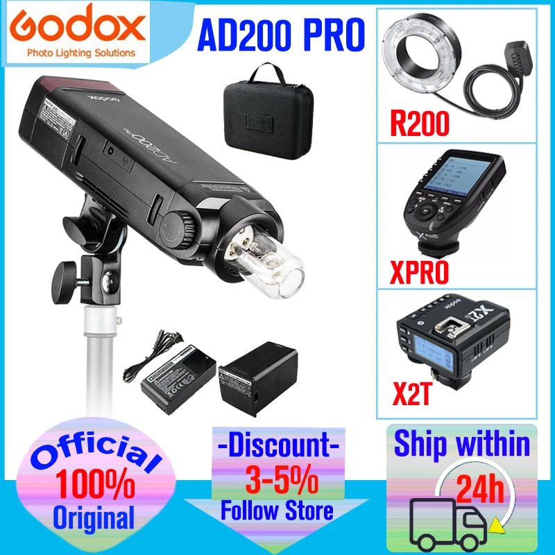 Godox AD200Pro AD200 Pro Outdoor Flash Light TTL 2.4G 1/8000 HSS Pocket Speedlite Strobe per Canon Nikon Sony Fuji Olympus DSLR