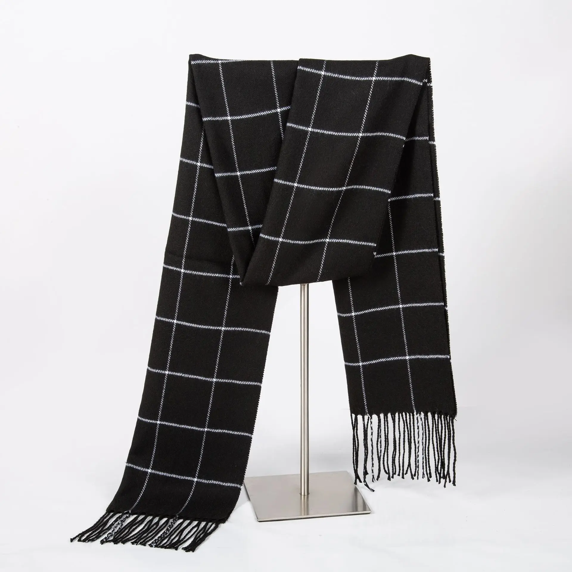 

32*170CM Classic Lattice Scarves Shawl For Unisex Winter Warm Muffler Fashion Solid Color Cashmere Long Tassel Lattice Scarves