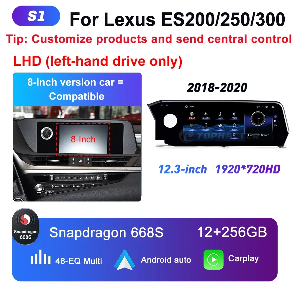 

Android 13 Автомобильная стереосистема для Lexus ES ES200 ES250 ES300 2018-2020 CarPlay Android Auto Мультимедийный проигрыватель с сенсорным экраном GPS-навигация