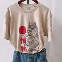 dragonletter pattern graphic t shirt women summer short sleeve casual chic round neck tee shirts classic vintage streetwear tops
