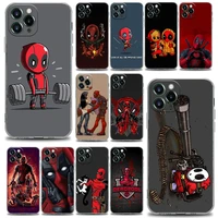 clear phone case for iphone 11 12 13 pro case max 7 8 se xr xs max 5 5s 6 6s plus silicone cover cute cartoon deadpool marvel