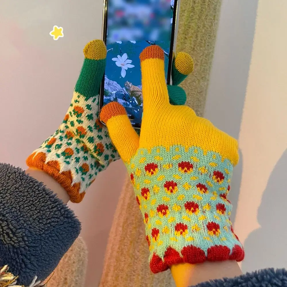 

Цветные перчатки с пальцами для пар, для женщин и мужчин, эластичные перчатки для сенсорного экрана, перчатки для вождения, вязаные варежки, зимние перчатки, 1 пара
