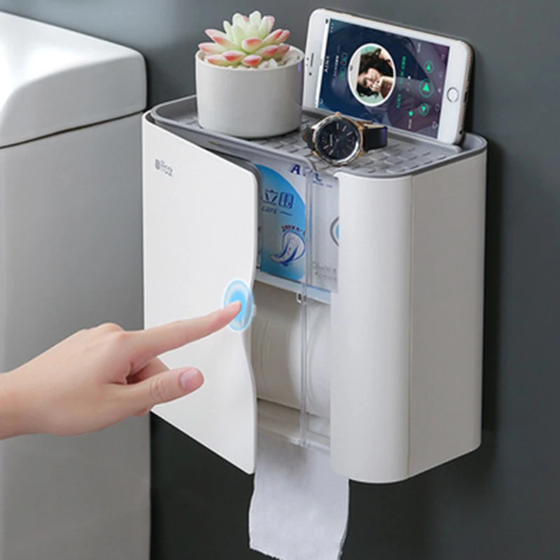 

Wall-Mounted Tissue Box Multifunctional Bathroom Storage Rack Waterproof Toilet Paper Holder Toilet Holder Bathroom Accessories