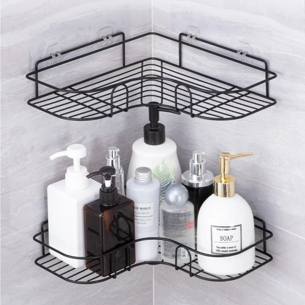

1/2pcs Bathroom Shelf Kitchen Organizer Shelves Corner Frame Iron Shower Caddy Storage Rack Shampoo Holder Bathroom Accessories