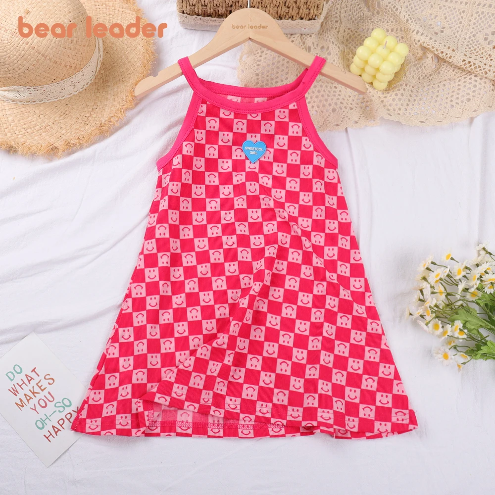 

Bear Leader/платья для девочек; Новинка 2023 года; Летнее платье на бретельках для девочек; Детское платье с принтом в клетку без рукавов со смайликом; Корейское пляжное платье