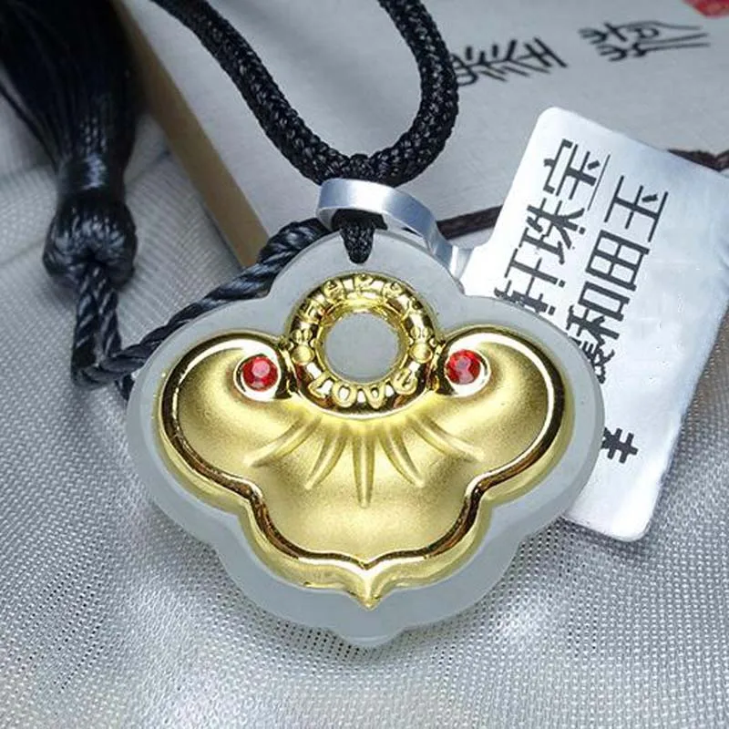 

24KGold Inlaid Hetian Jade Concentric Lock Pendant for Men Women Lucky Boutique Jewelry 925 Silver Necklace Gift Box Certificate