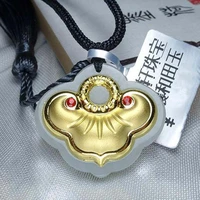 24kgold inlaid hetian jade concentric lock pendant for men women lucky boutique jewelry 925 silver necklace gift box certificate
