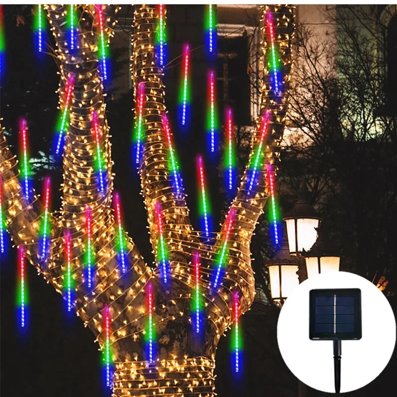 

Светодиодные фонари для метеоритного душа на солнечной батарее, 30/50 см, 8 трубок, Рождественское украшение, Рождественская уличная Волшебная гирлянда «дождик» для искусственного сада
