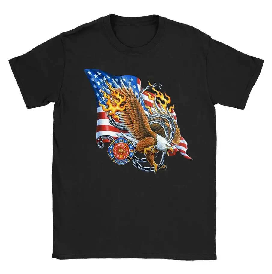 

Креативный дизайн, пожарный щит, лысой Орел, американский флаг, Пожарная служба, Подарочная футболка. Летняя Хлопковая мужская футболка с ко...
