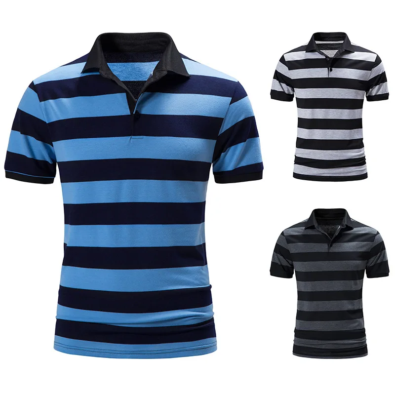 

2022 summer new European size men's classic short-sleeved striped Polo shirt fashion pullover POLO shirt men