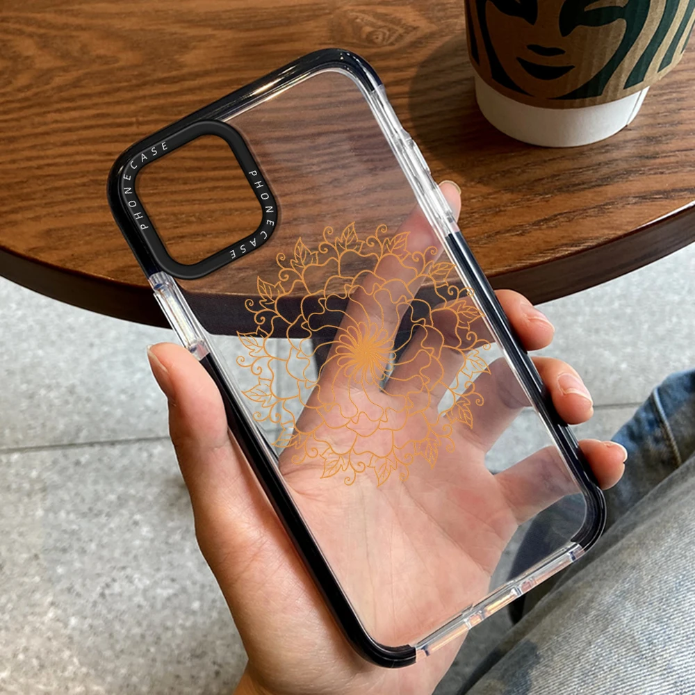 

Line Flowers Floral Case for iPhone 14ProMax 14Plus 13 12 11 Pro Max Luxury Transparent Soft Silicone Protection Back Cover